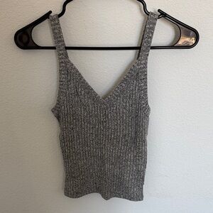 American Eagle Outfitters Gray Ribbed V-Neck Tank